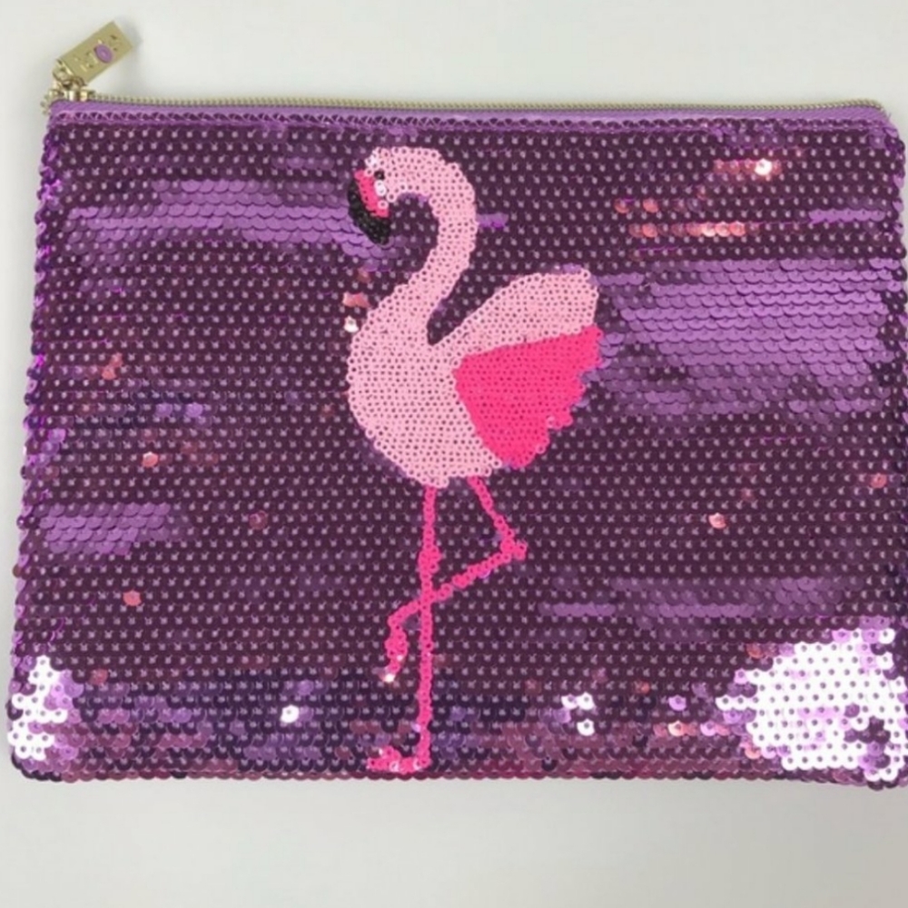 TARTE Flamingo Cosmetics Sequin Makeup Pouch NWT